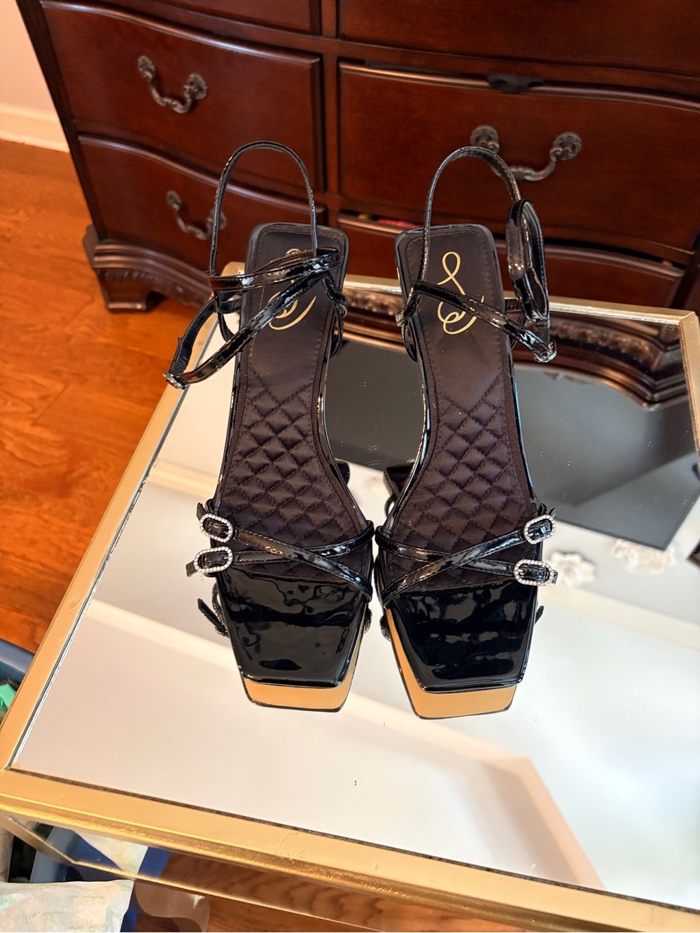 Sam Edelman - Patent Leather Black Strappy Heeled Sandals -